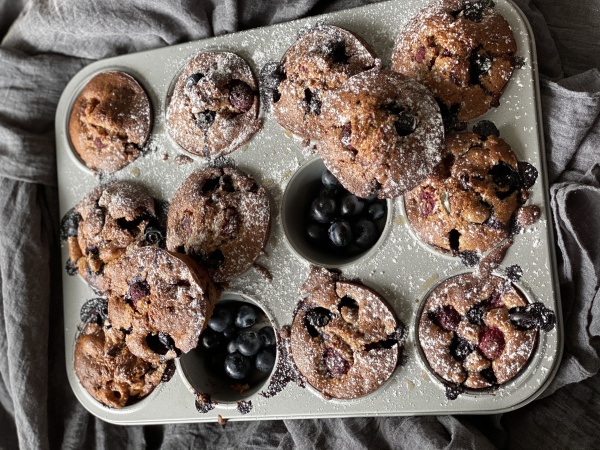 Muffin Myrtilles  framboises Noix Pécan Chocolat